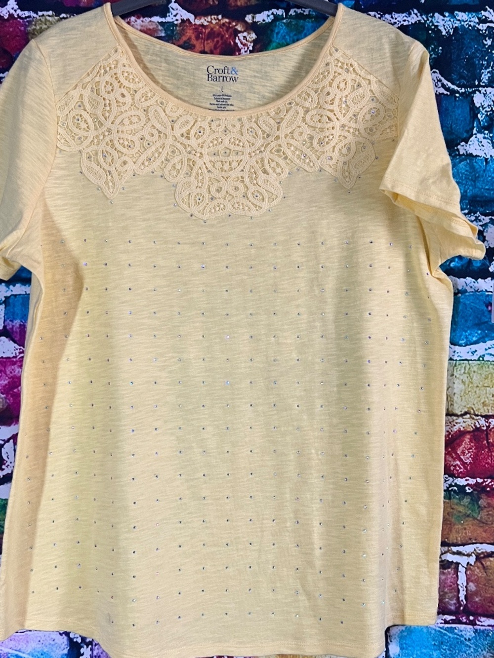 Yellow Lace Rhinestone Top [32R] - Picture 8 of 12